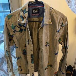 Scotch & Soda Men's Tan Jacket with Blue Accents